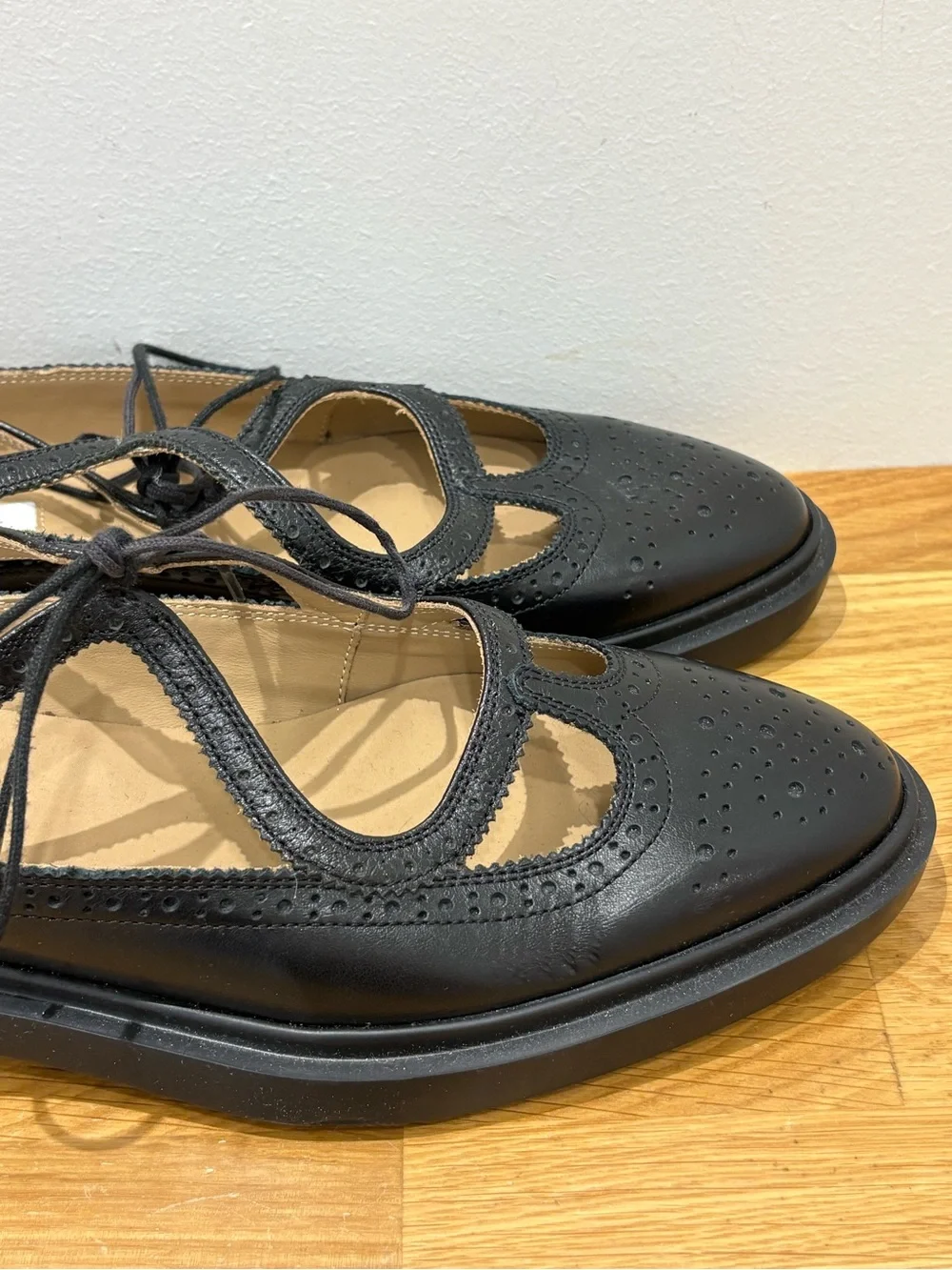 Thom Browne Black Leather Mary Jane Laser Cut Oxfords